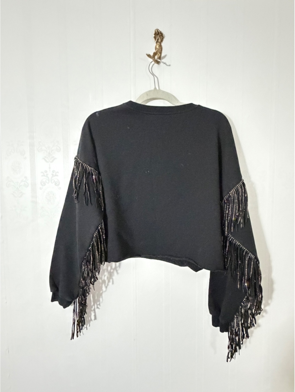 Zara black fringe long sleeve top | Size small